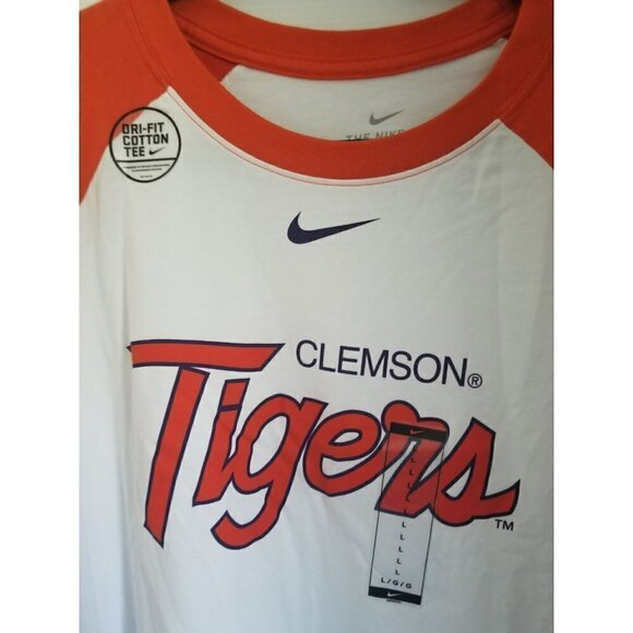 NIKE Men's Clemson Tigers White Dri-Fit ¾ Sleeve Baseball T-Shirt - Picture 5 of 12